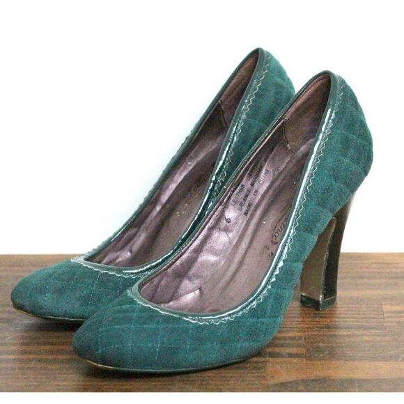 POETIC LICENCE QUILTED TEAL GREEN GENUINE LEATHER SUEDE HIGH HEEL PUMP SHOES 6M - Picture 8 of 13
